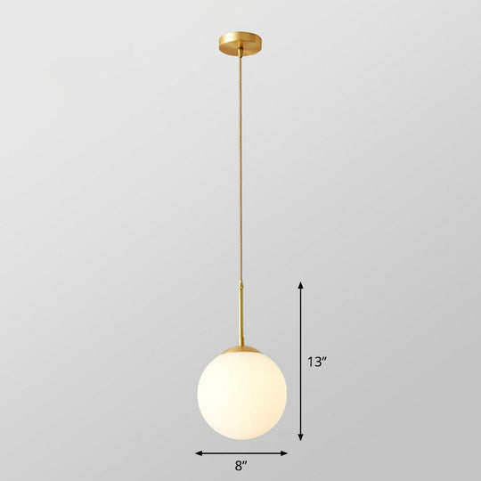 Globe Pendant Lighting Cream Glass Simplicity Hanging Light In Gold - 1-Light Kitchen Fixture / 8