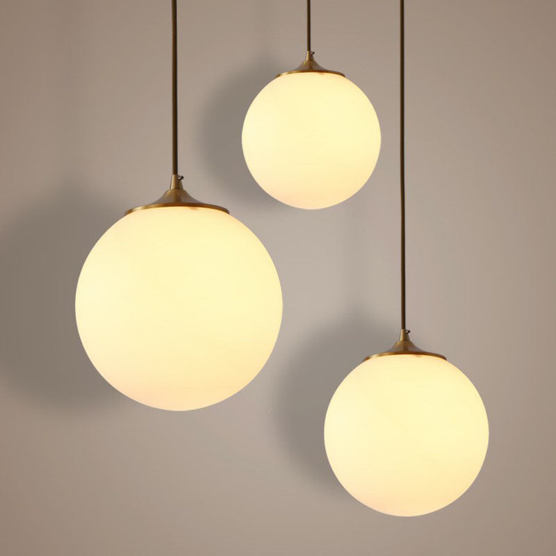 Modern Frosted White Glass Pendant Light For Dining Room With Global Suspension - 1 Bulb