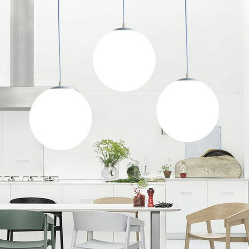 Modern White Glass Pendant Lamp - Opaque Spherical Design For Dining Room Lighting