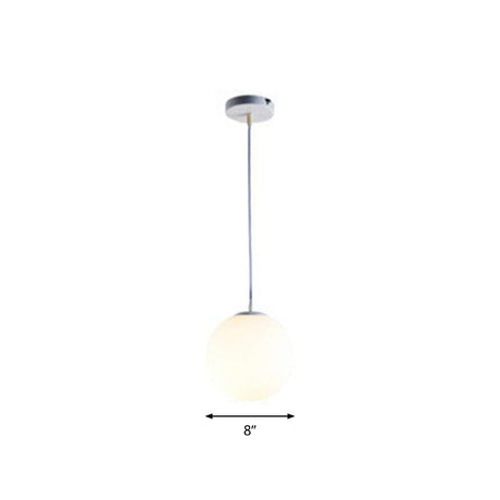 Modern Opaque Glass Hanging Pendant Lamp For Dining Room - White Sphere Design / 8