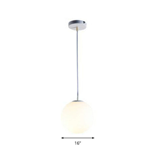 Modern White Glass Pendant Lamp - Opaque Spherical Design For Dining Room Lighting / 16’