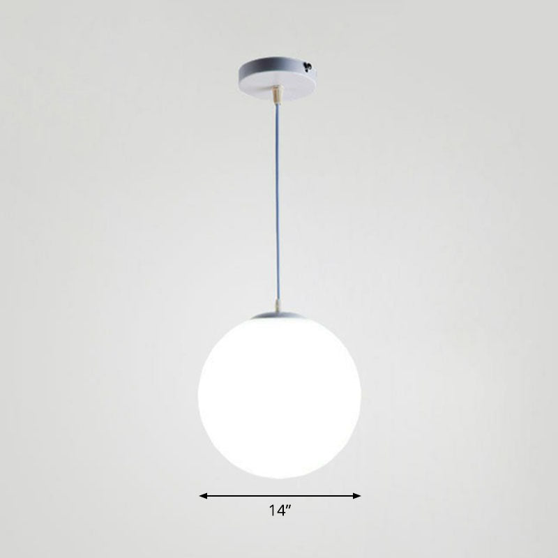 Minimalist White Sphere Opal Glass Ceiling Lamp For Single Restaurant / 14’