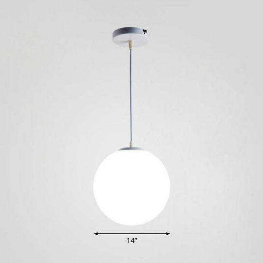 Minimalist White Sphere Opal Glass Ceiling Lamp For Single Restaurant / 14’