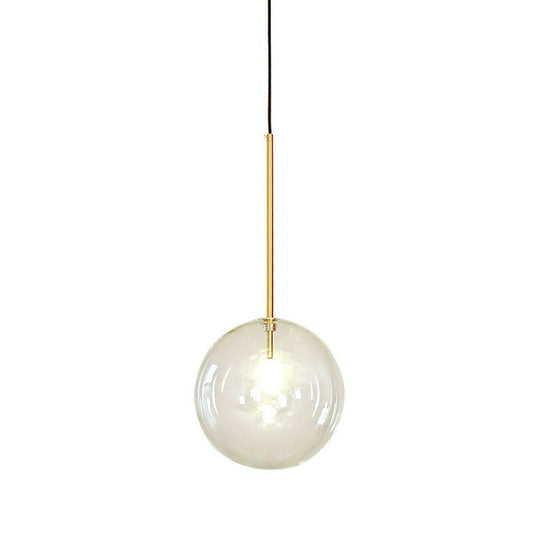 Minimalist Hand-Blown Glass Globe Pendant Light In Gold Finish - Ceiling Hanging Lamp
