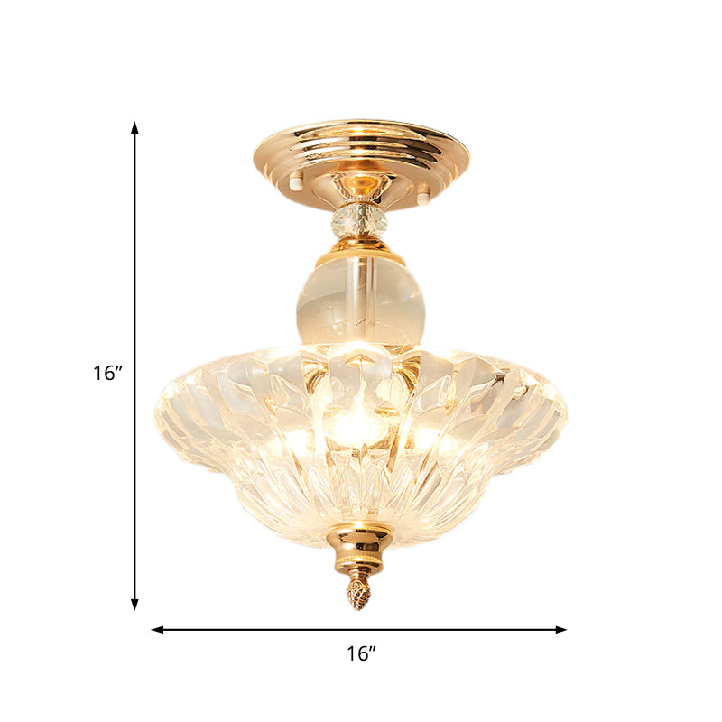 Modern Ribbed Glass Semi Flush Mount Light In Black/Gold - 12’/16’ Diameter 1 Crystal Ceiling Lamp