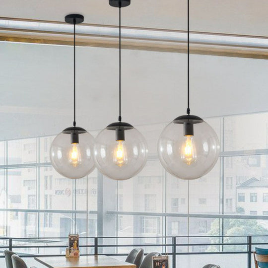 Black Glass Single-Bulb Pendant Light For Sphere Restaurant Ceiling Suspension