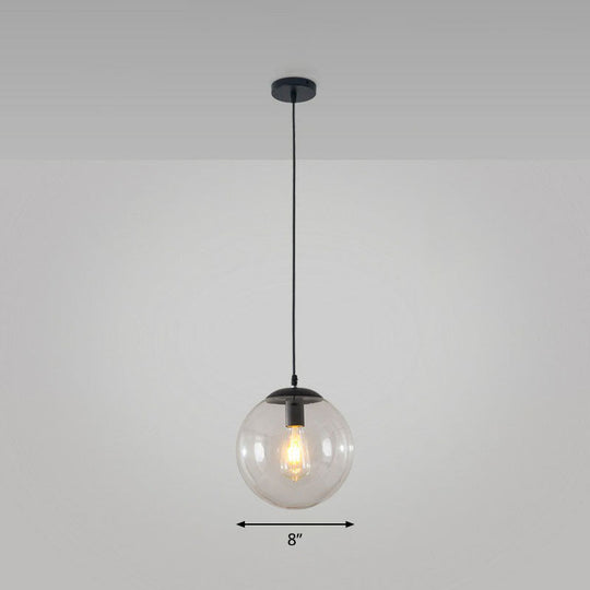 Black Glass Single-Bulb Pendant Light For Sphere Restaurant Ceiling Suspension / 8 Clear