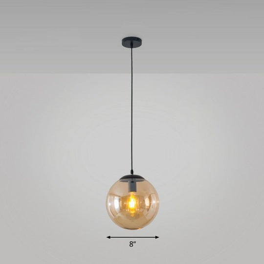 Simple Black Glass Pendant Light With Single-Bulb For Restaurant Ceilings / 8’ Amber