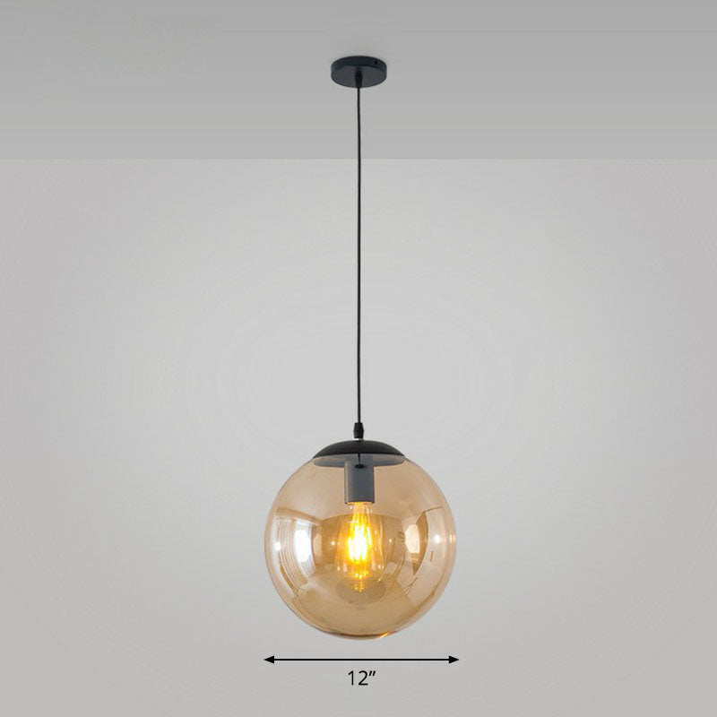 Simple Black Glass Pendant Light With Single-Bulb For Restaurant Ceilings / 12’ Amber