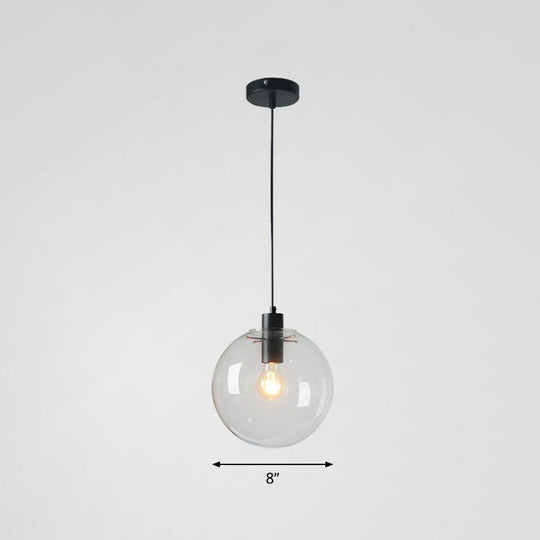Minimalistic 1-Light Black Pendant Light Fixture - Clear Glass Globe Design For Restaurants / 8’ A