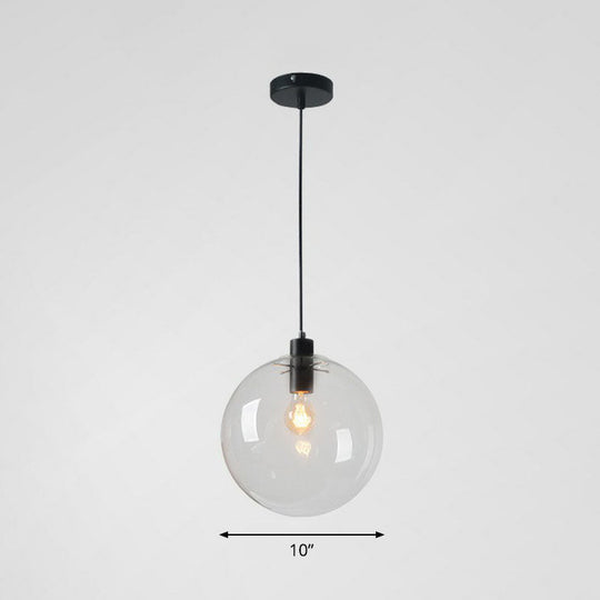 Minimalist Clear Glass Globe Pendant Light For Restaurants Black / 10 A