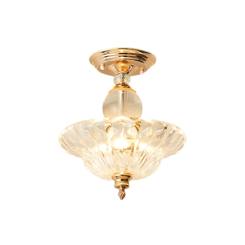 Modern Ribbed Glass Semi Flush Mount Light In Black/Gold - 12’/16’ Diameter 1 Crystal Ceiling Lamp