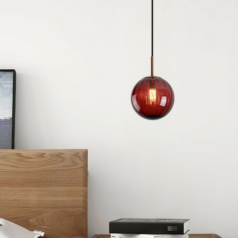 Contemporary Multi-Color Glass Ball Pendulum Light For Dining Table - 1 Head Ceiling Pendant Red