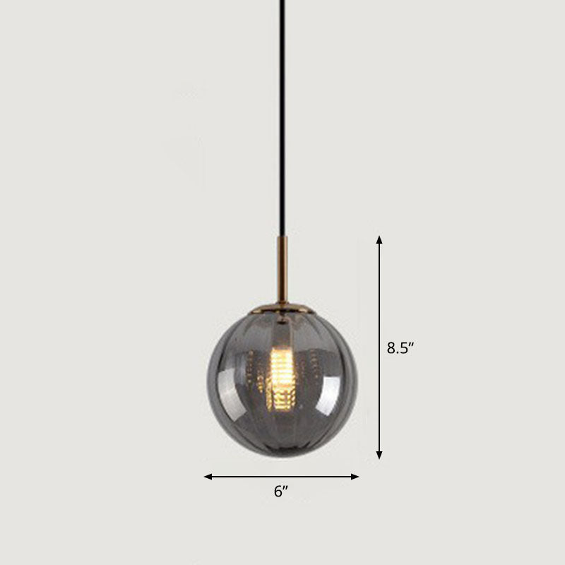 Contemporary Multi-Color Glass Ball Pendulum Light For Dining Table - 1 Head Ceiling Pendant Smoke