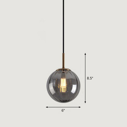 Contemporary Multi-Color Glass Ball Pendulum Light For Dining Table - 1 Head Ceiling Pendant Smoke