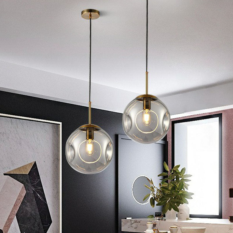 Dimpled Glass Ball Suspension Pendant Lamp - Modern 1 Bulb Ceiling Lighting For Dining Room