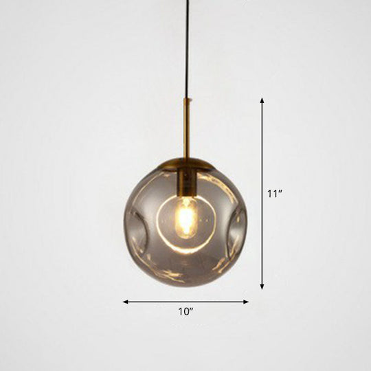 Dimpled Glass Ball Suspension Pendant Lamp - Modern 1 Bulb Ceiling Lighting For Dining Room Smoke