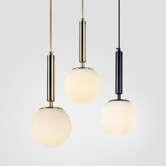 Minimalist Single-Bulb Bedside Pendant Lamp With White Glass Shade