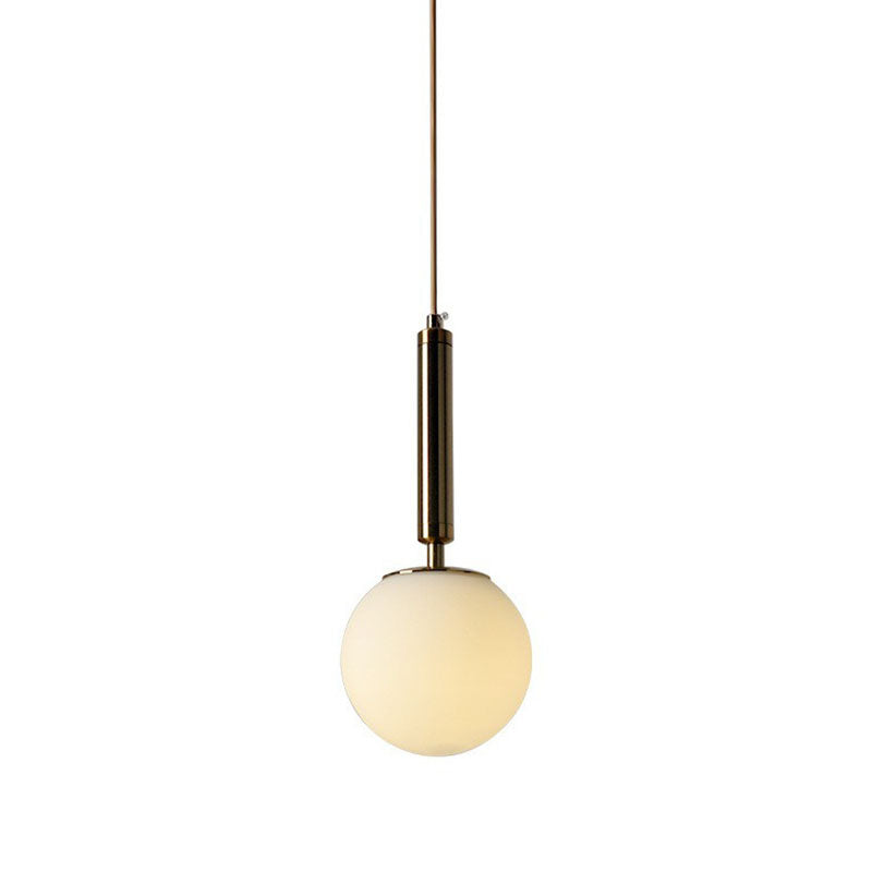 Minimalist Single-Bulb Bedside Pendant Lamp With White Glass Shade