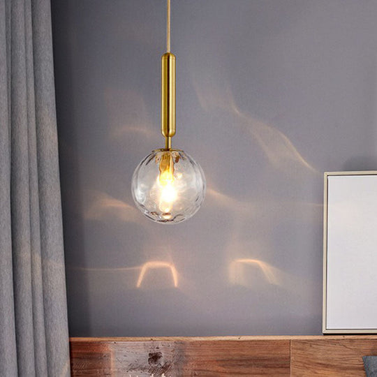 Postmodern Ripple Glass Pendant Lamp: 1-Head Gold Finish Ceiling Light