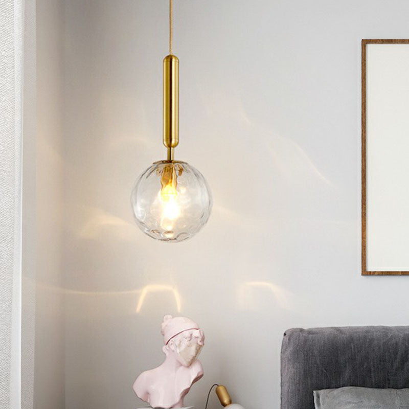 Postmodern Ripple Glass Pendant Lamp: 1-Head Gold Finish Ceiling Light