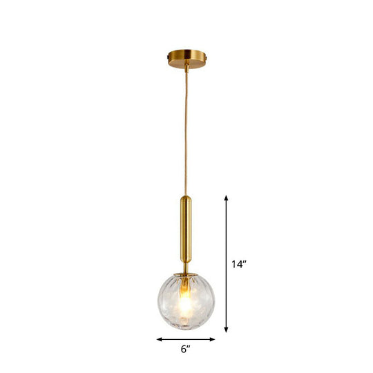 Postmodern Ripple Glass Pendant Lamp: 1-Head Gold Finish Ceiling Light
