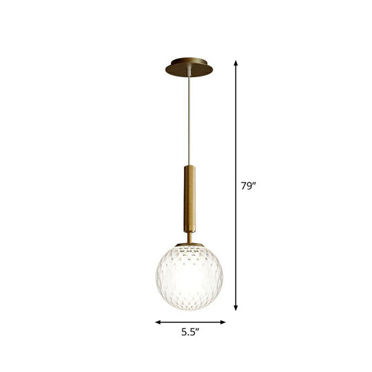 Post-Modern Glass Ball Pendant Light For Bedroom With 1 Bulb And Suspended Fixture Gold / Clear