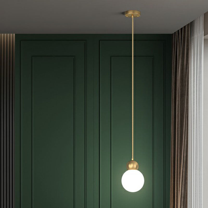 Simplicity Gold Ball Pendant Light Fixture With Milk Glass Shade - Perfect For Bedrooms