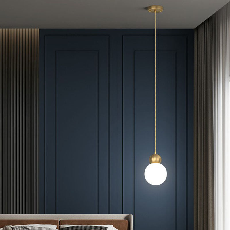 Simplicity Gold Ball Pendant Light Fixture With Milk Glass Shade - Perfect For Bedrooms