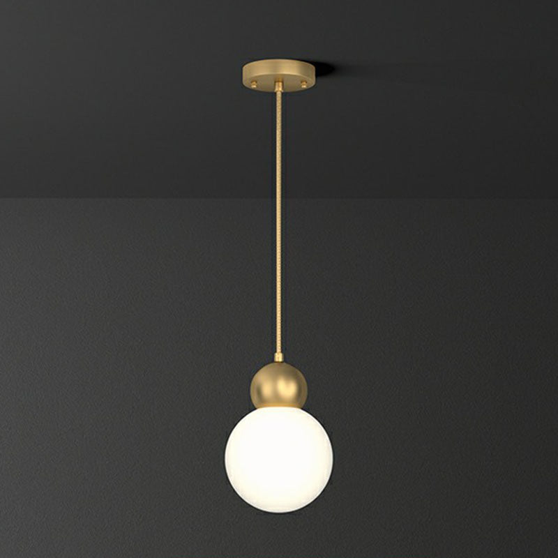 Simplicity Gold Finish Ball Pendant Light Fixture 1-Light Milk Glass Suspension For Bedroom / 6