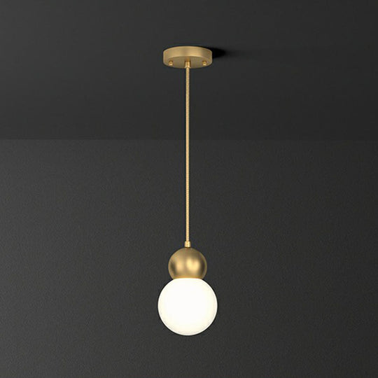 Simplicity Gold Finish Ball Pendant Light Fixture 1-Light Milk Glass Suspension For Bedroom / 5