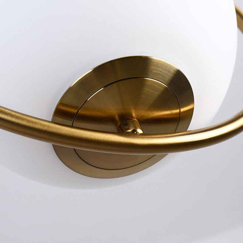 Postmodern Globe Hanging Lamp Kit - White Glass 1-Head Gold Pendant Light For Restaurants