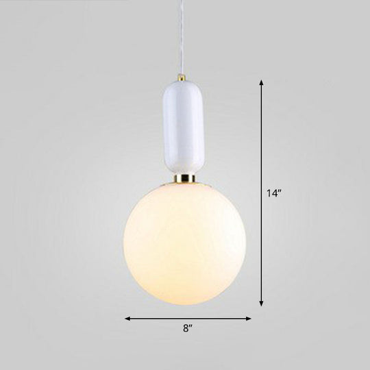Nordic 1-Light Opaline Glass Hanging Light Fixture White / 8