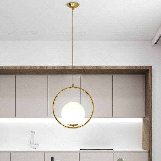 Modern Milky Glass Single-Bulb Pendant Light For Kitchen Ball Design Hanging Ceiling Lighting