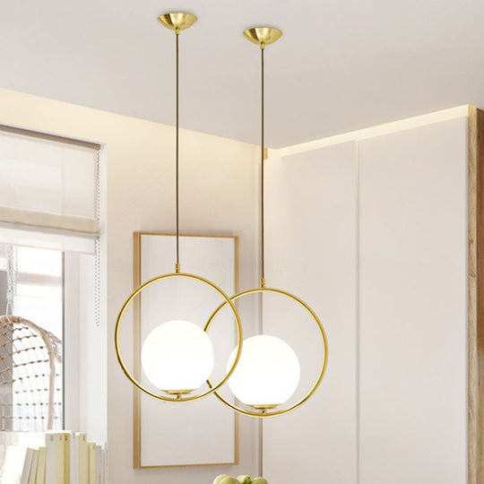 Modern Milky Glass Single-Bulb Pendant Light For Kitchen Ball Design Hanging Ceiling Lighting
