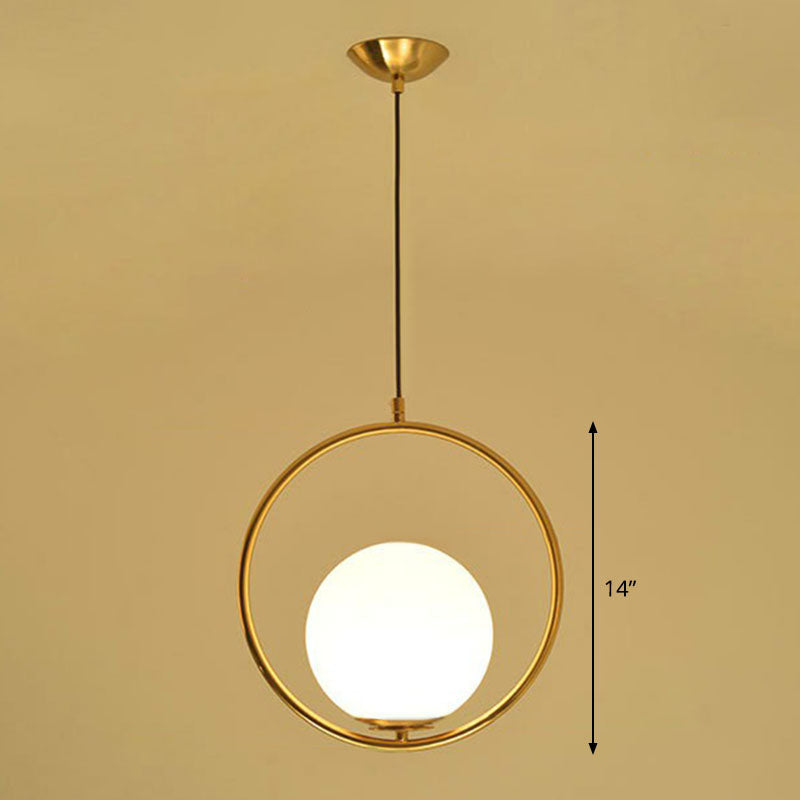 Modern Milky Glass Single-Bulb Pendant Light For Kitchen Ball Design Hanging Ceiling Lighting