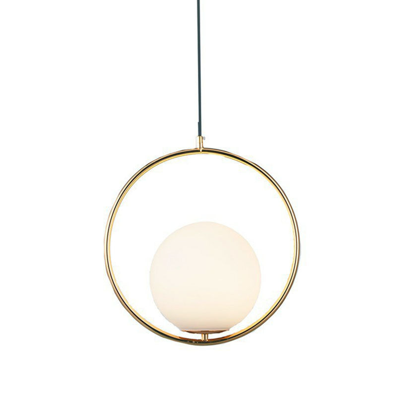 Modern Milky Glass Single-Bulb Pendant Light For Kitchen Ball Design Hanging Ceiling Lighting
