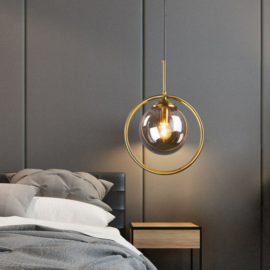 Postmodern Glass Pendant Kitchen Light With Decorative Ring And Down Lighting