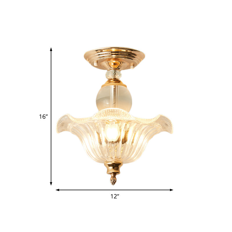 Modern Ribbed Glass Semi Flush Mount Light In Black/Gold - 12’/16’ Diameter 1 Crystal Ceiling Lamp