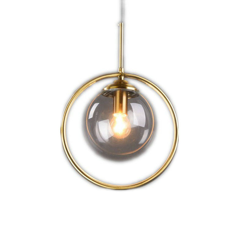 Postmodern Glass Pendant Kitchen Light With Decorative Ring And Down Lighting