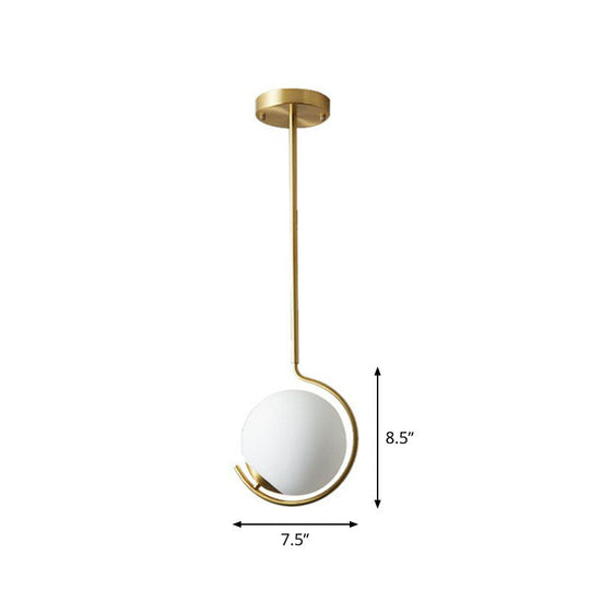 Simple Cream Glass Novelty Ball Pendant Light With Bedside Suspension - 1-Bulb Gold Lighting / 7.5