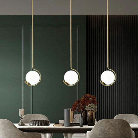 Simple Cream Glass Novelty Ball Pendant Light With Bedside Suspension - 1-Bulb Gold Lighting