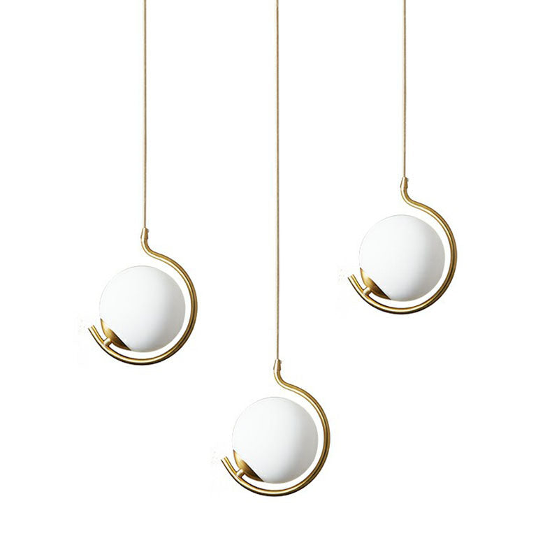 Simple Ball Pendant Light Cream Glass Bedside Suspension Lighting In Gold