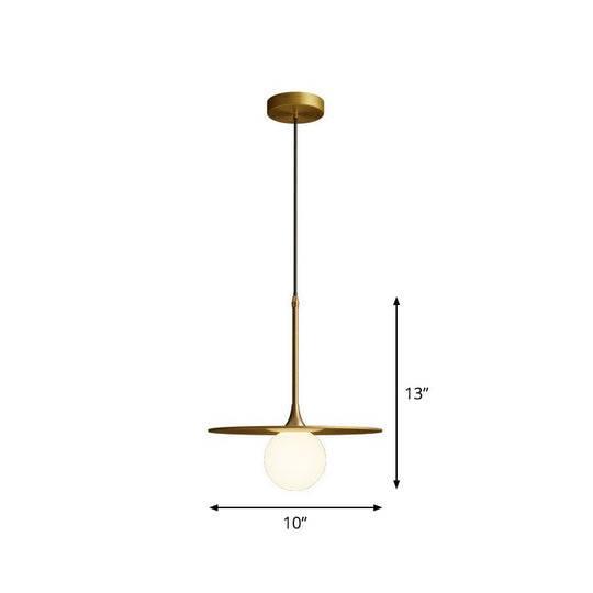 Sleek Metallic Ceiling Light: Simplicity Single-Bulb Pendant Lamp With White Glass Shade Gold