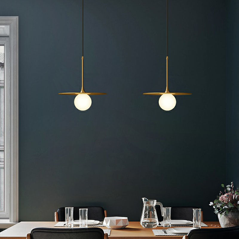 Sleek Metallic Ceiling Light: Simplicity Single-Bulb Pendant Lamp With White Glass Shade