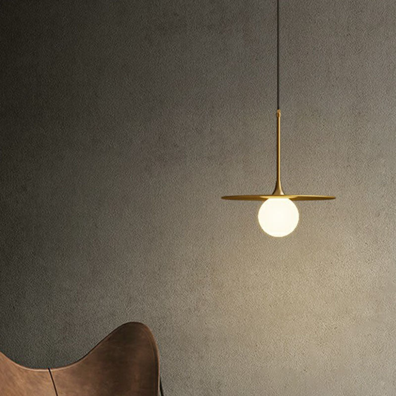 Sleek Metallic Ceiling Light: Simplicity Single-Bulb Pendant Lamp With White Glass Shade