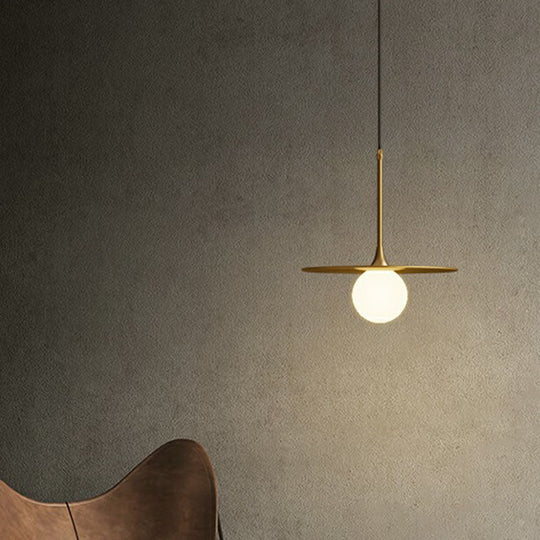 Sleek Metallic Ceiling Light: Simplicity Single-Bulb Pendant Lamp With White Glass Shade