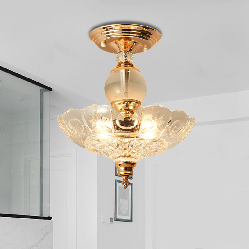 Modern Ribbed Glass Semi Flush Mount Light In Black/Gold - 12’/16’ Diameter 1 Crystal Ceiling
