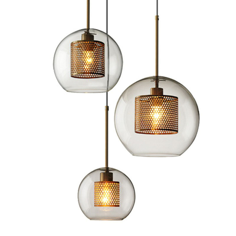 Modern Clear Glass Sphere Pendant Light With Mesh Screen