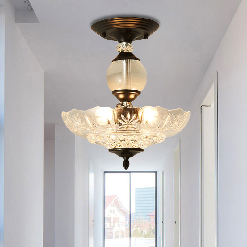 Modern Ribbed Glass Semi Flush Mount Light In Black/Gold - 12’/16’ Diameter 1 Crystal Ceiling